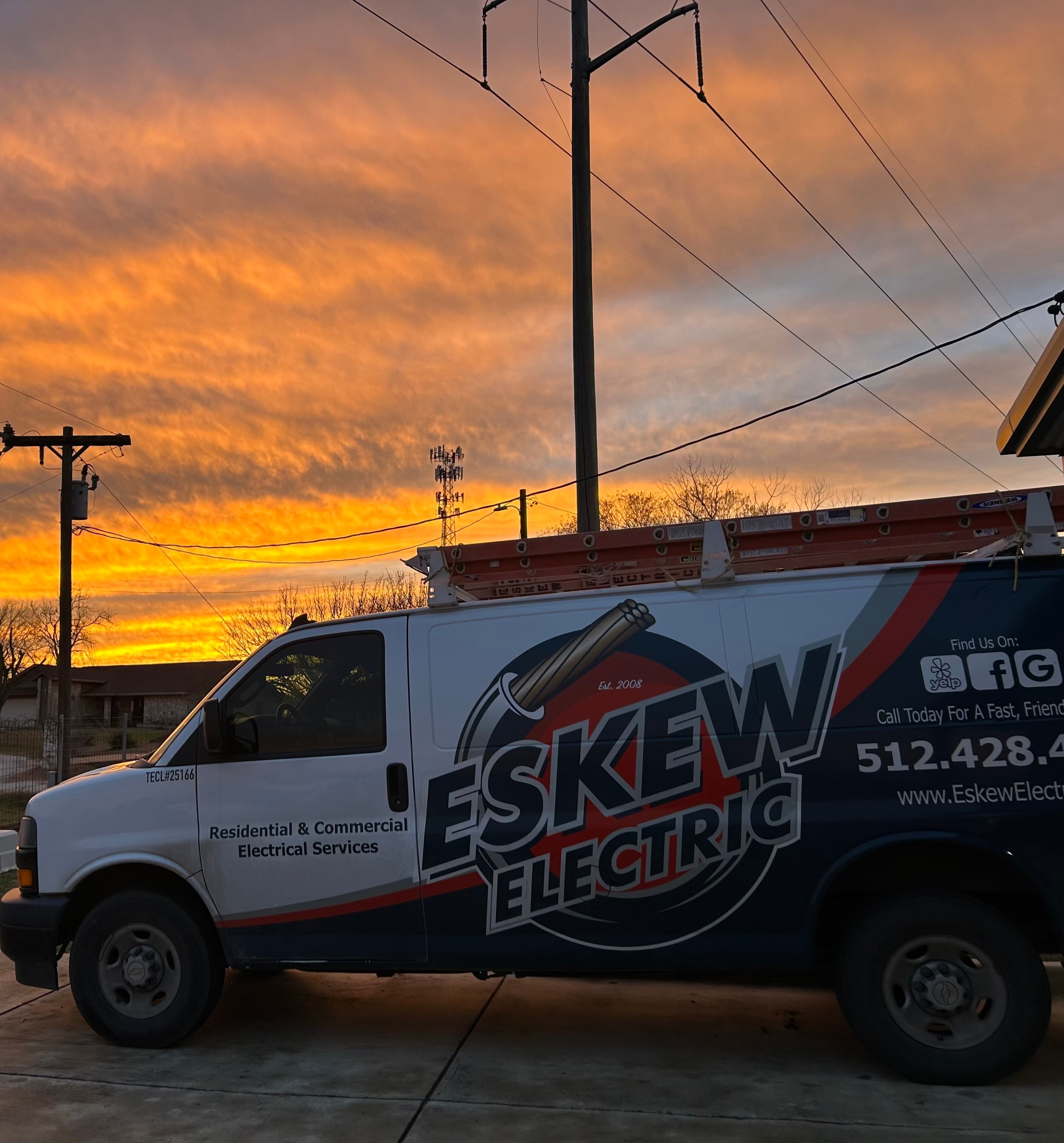 Eskew Electric service van at sunset